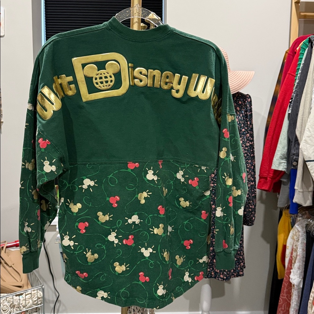 Walt Disney World Spirit Jersey Christmas Green Gold Tone XS Long sleeve - Picture 5 of 5